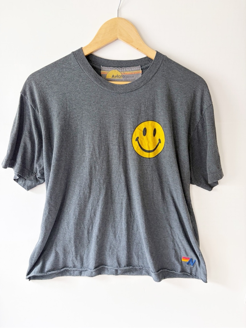 Aviator Nation Smiley 2 Boyfriend T-Shirt Dark Grey Size Large